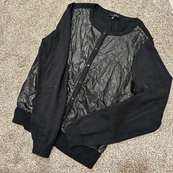 The Limited Sweaters - The Limited Black faux leather Cardigan medium